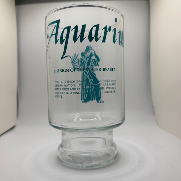 Other Other - VINTAGE 1970 Aquarius Glass Tumbler Astrology Beer Stein Pedestal Glass